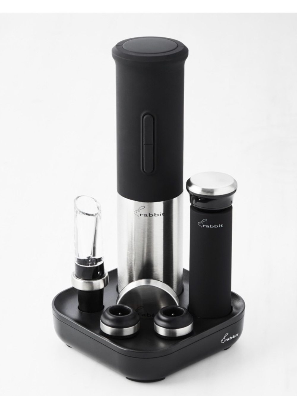 Rabbit Electric Wine Opener and Bar Accessory Set in Black